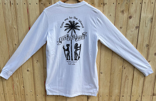 Long Sleeve White T-Shirt Sun Sand Surf