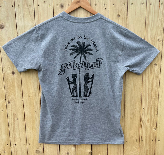 Grey Short Sleeve T-Shirt Sun Sand Surf