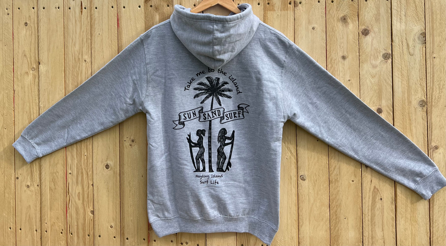 Grey Hoody Sun Sand Surf Design