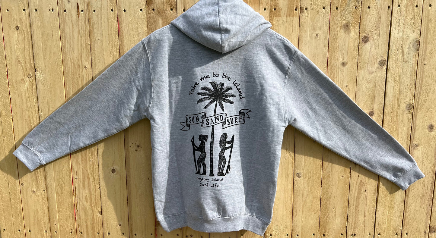 Grey Hoody Sun Sand Surf Design