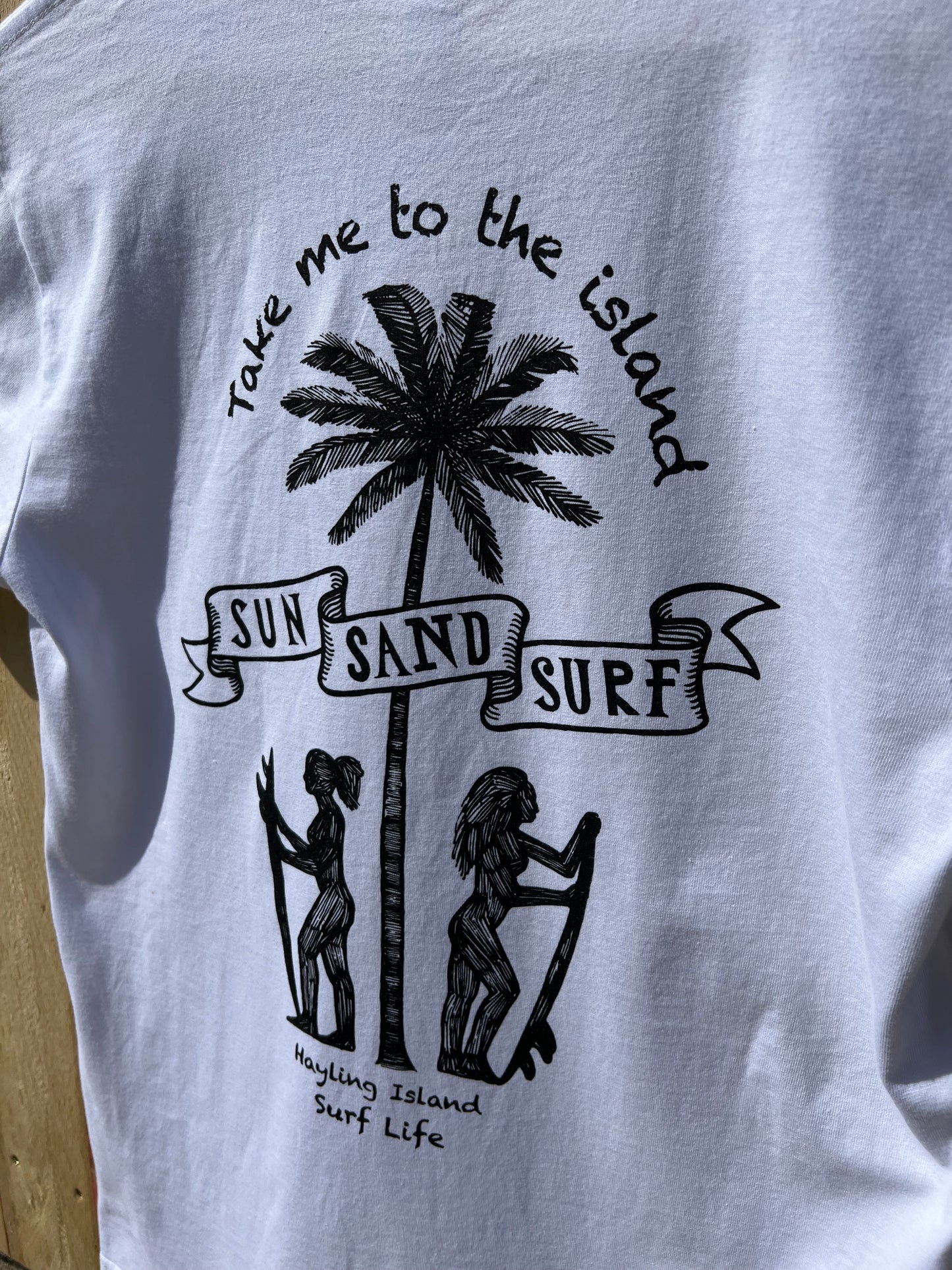 White T-Shirt Short Sleeve Sun Sand Surf