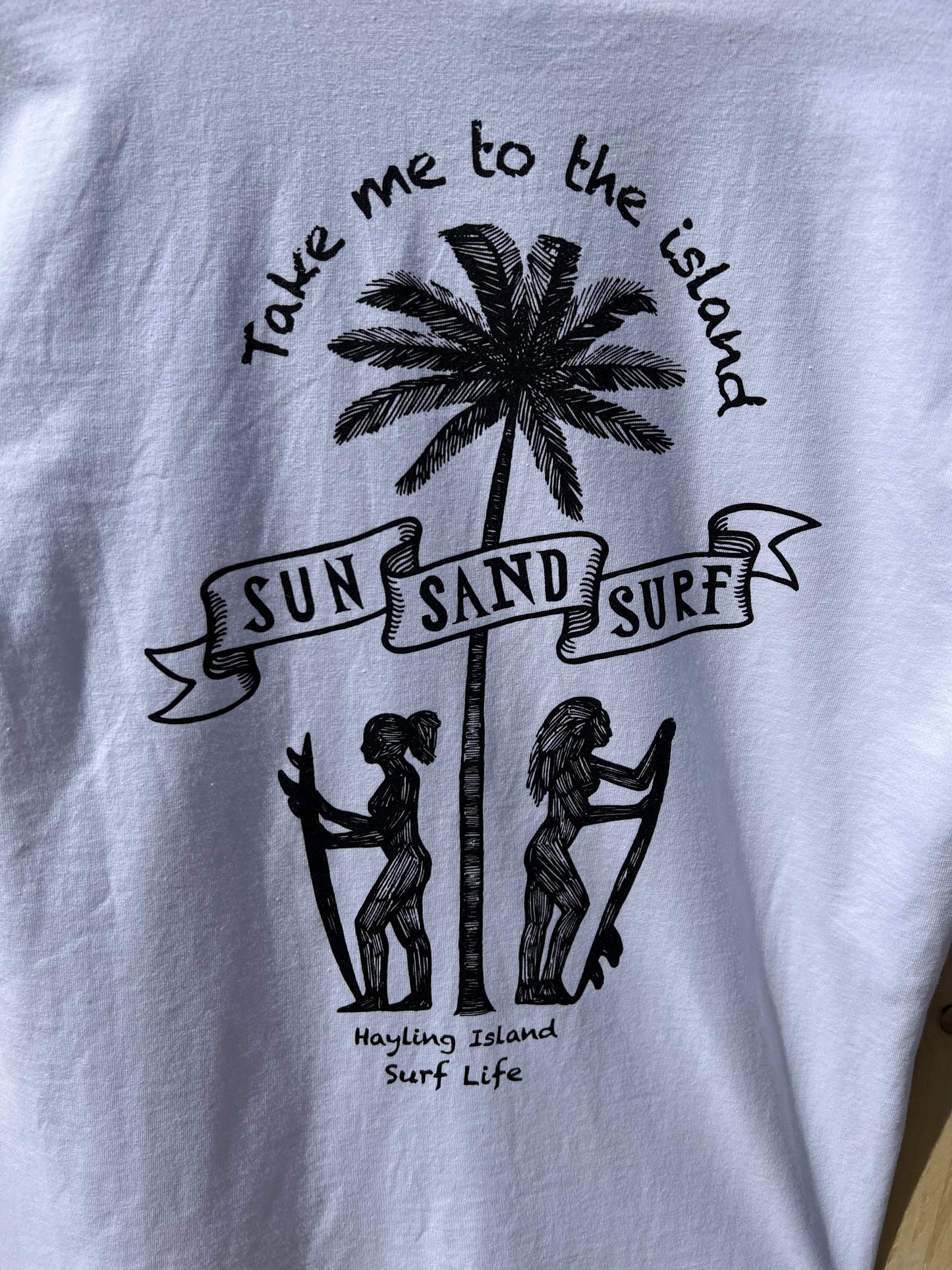 White T-Shirt Short Sleeve Sun Sand Surf